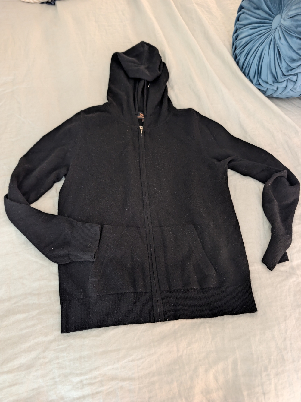 NWOT Quince 100% Mongolian Cashmere Full-Zip Hoodie Sweater Black Small